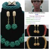 Glamorous Teal Verde Casamento Africano Pérolas Conjunto de Jóias Brincos Cadeia Contas Bola Colar P