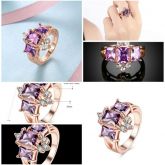 Novo Design e Charme 18 K Rose Gold Praça Roxo CZ Bulgária Anel Para As Mulheres Engagement Jóias Nu