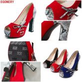 EGONERY moda bombas mulheres 2017 outono verão da plataforma de salto alto bowties plus size mulher