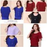 Hot moda blusa feminina 2015 verão plus size ocasional magro camisa de manga morcego chiffon blusa m