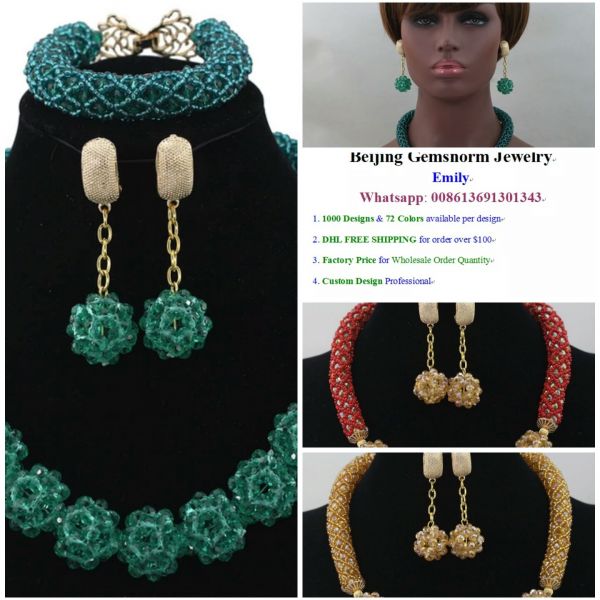 Glamorous Teal Verde Casamento Africano Pérolas Conjunto de Jóias Brincos Cadeia Contas Bola Colar P