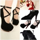 Lace-up Plataforma De Salto Alto sapatos Tamanho Grande Preto Vermelho Bombas Das Mulheres Finas sap