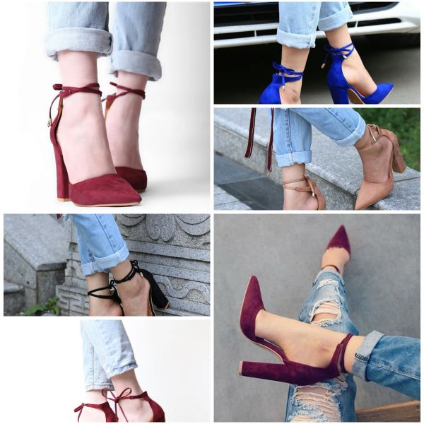 6 Cores Apontou Bombas de Tiras Sexy Retro Sapatos de Salto Alto Grosso 2107 Nova Mulher Sapatos Fem