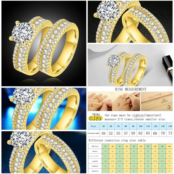 Casais Pares Das Mulheres Dos Homens de Cor de Ouro Conjunto Anel de Casamento para Homens e Mulhere