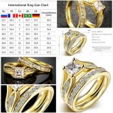 Ouro antigo Chapeado Classe de Cristal de Aço Inoxidável Anel de Casal Anel de Casamento Anel de Zir