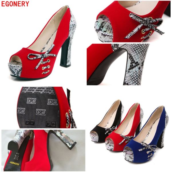 EGONERY moda bombas mulheres 2017 outono verão da plataforma de salto alto bowties plus size mulher